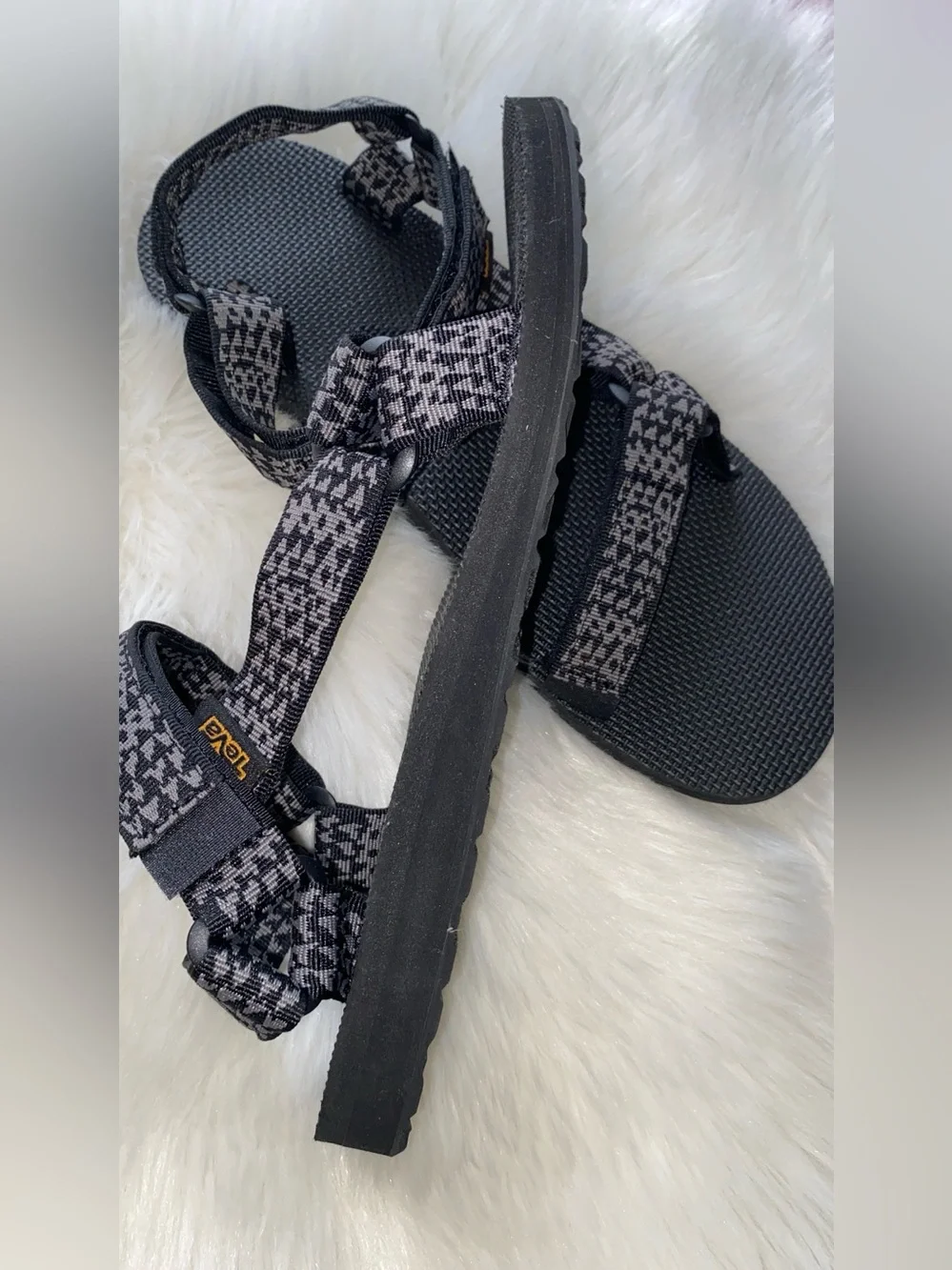 Teva Black Gray Patterned Strap Men's Sandals
